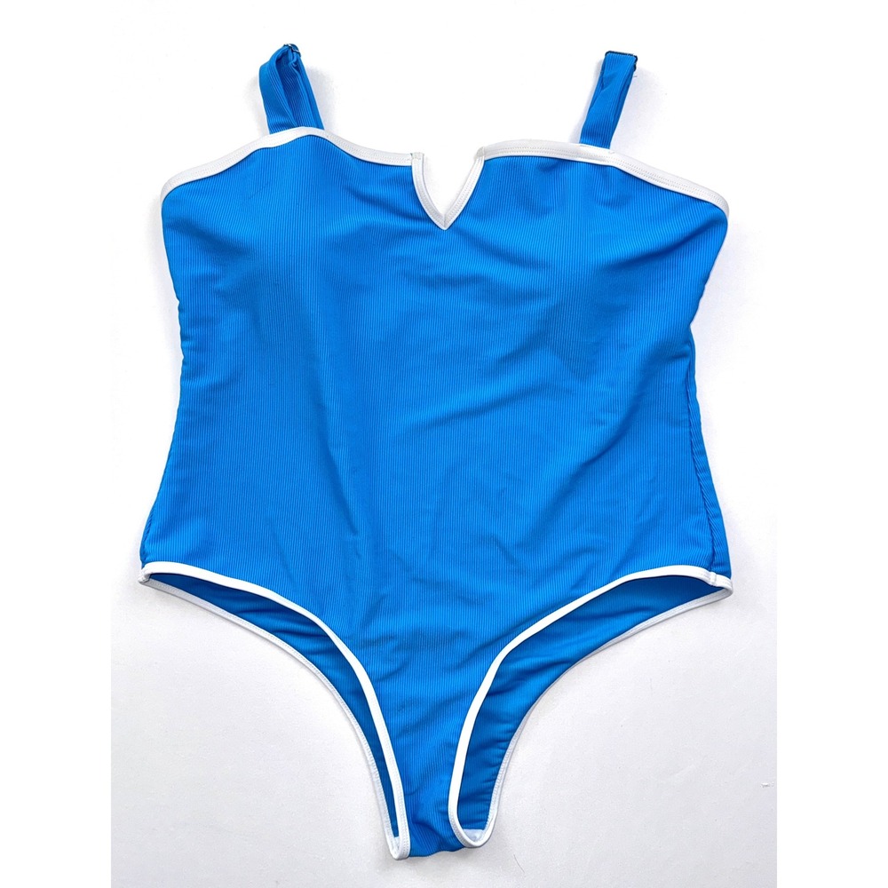 Cromer Resortwear Blue Ribbed One Piece Swimsuit White Trim Size‎ X